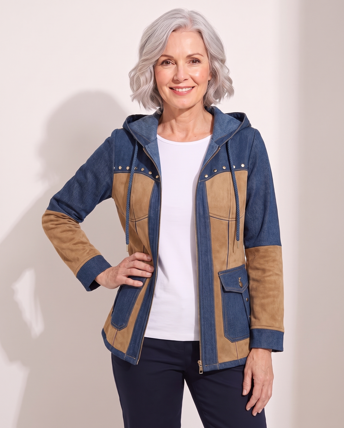 Evelyn Patchwork Jacket studio model photo