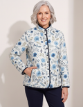 WILLOW blue blossom quilted jacket worn by model