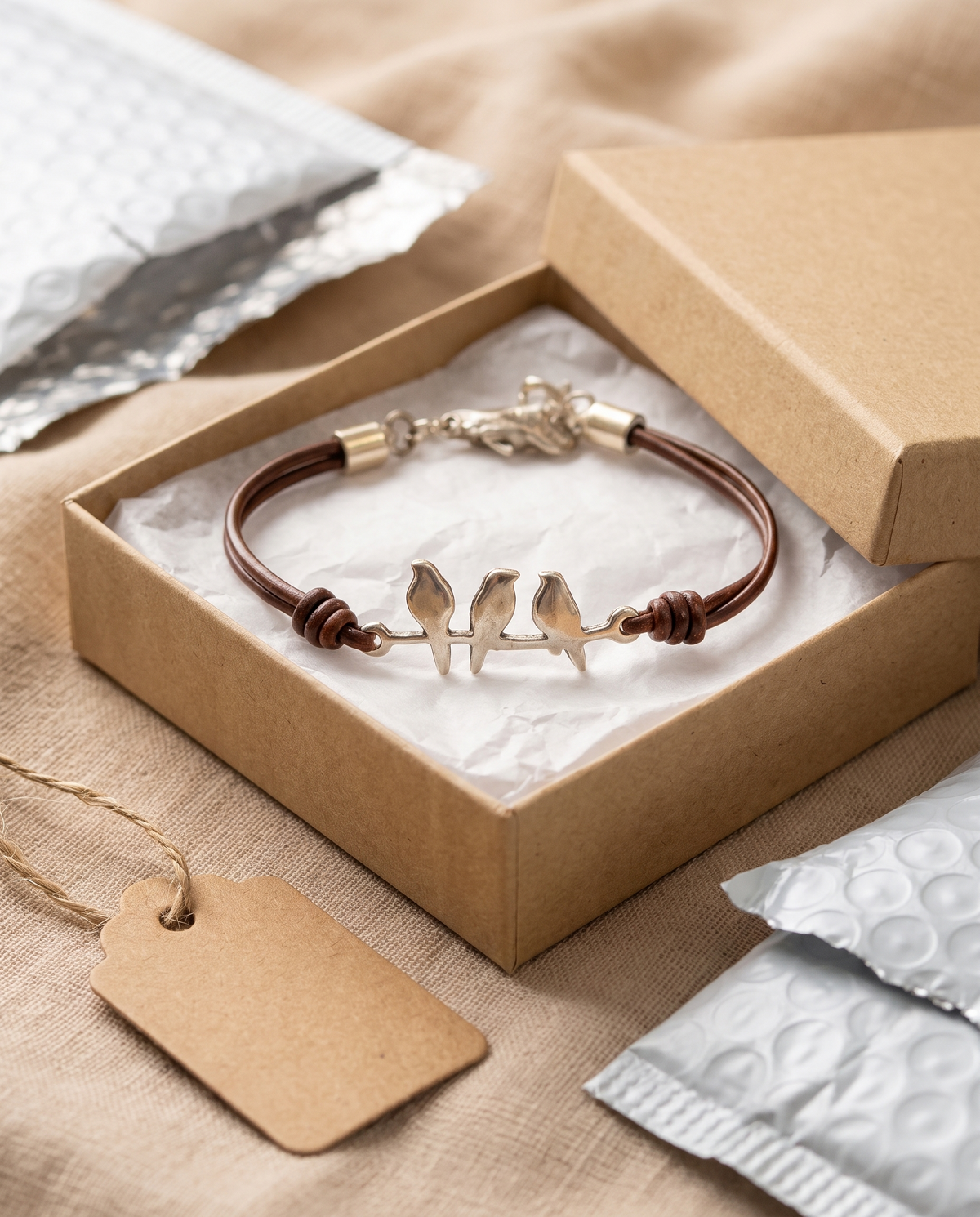 Bird Branch Leather Bracelet