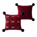 Beatrix Burgundy Horse Parade Cushion, burgundy velvet with nine embroidered horses, front and back