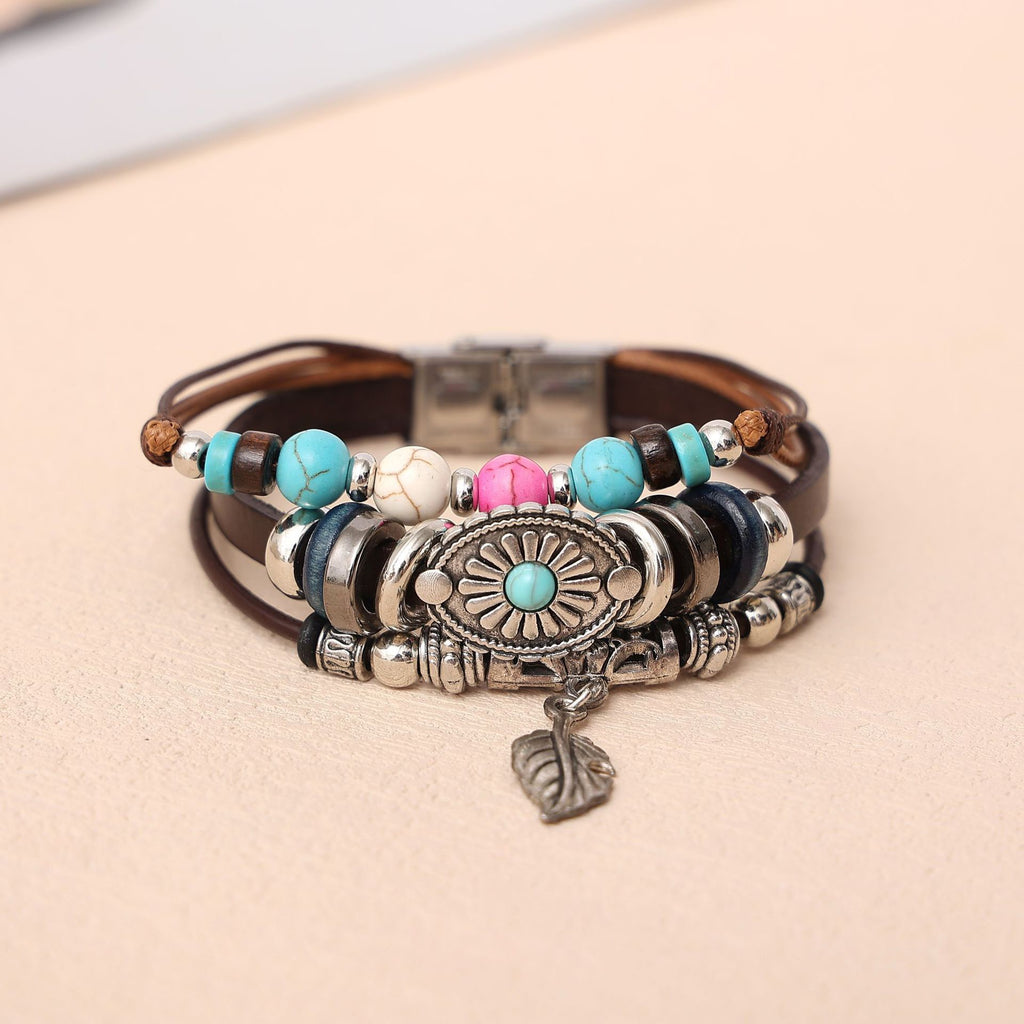 Constance | Turquoise Concho Leather Bracelet