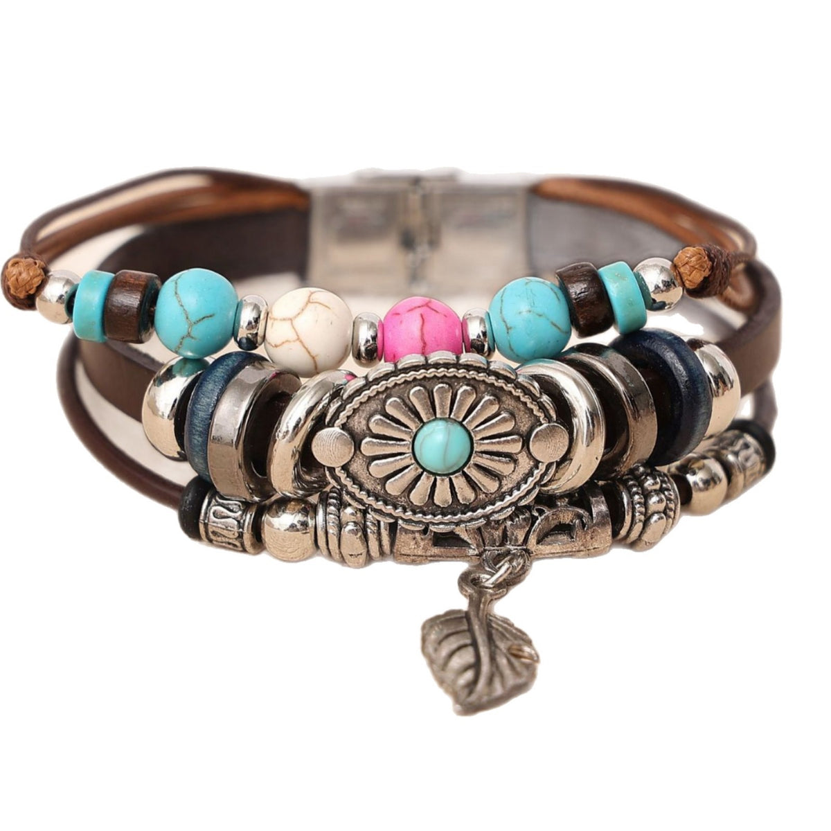 Constance | Turquoise Concho Leather Bracelet