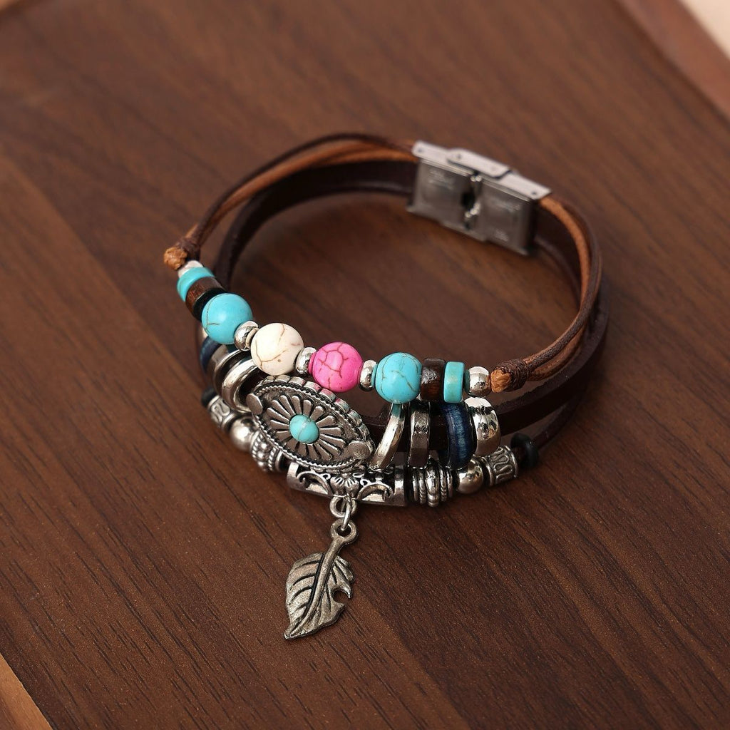 Constance | Turquoise Concho Leather Bracelet
