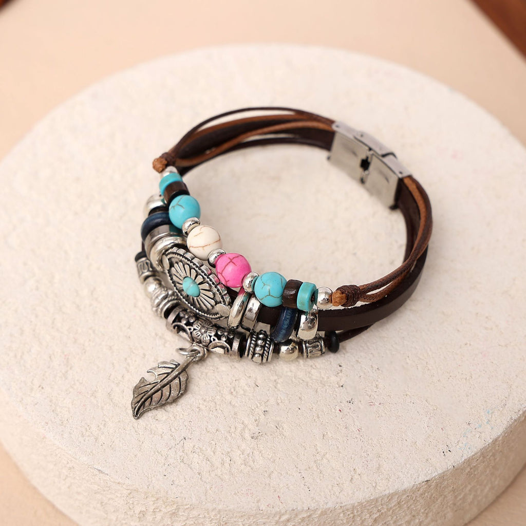 Constance | Turquoise Concho Leather Bracelet