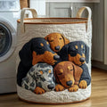 Bertie sleeping dachshunds quilted laundry basket