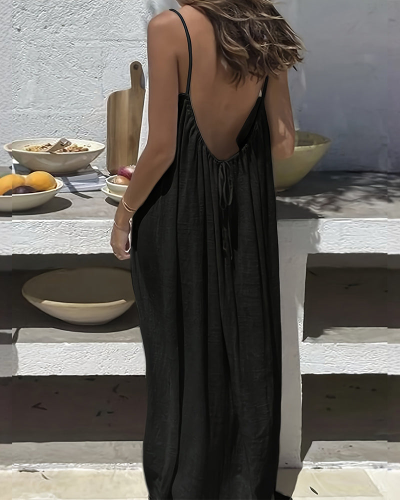 Solid Color Backless Cami Dress