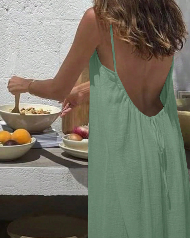 Solid Color Backless Cami Dress