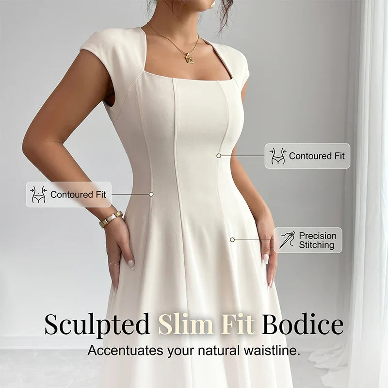 Women’s Square-Neck A-Line Midi Dress