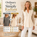 Women’s V-Neck Pleated Top with Lace Sleeves