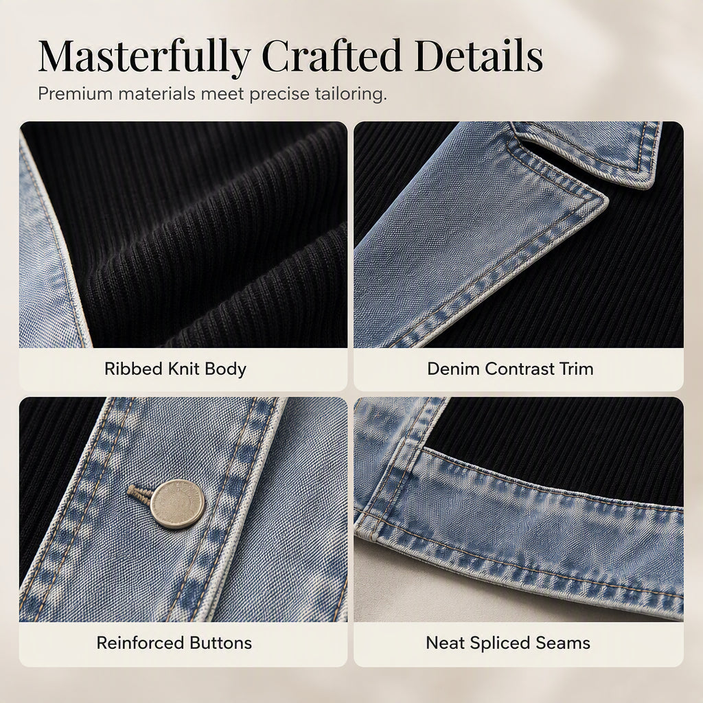 Grace | Denim Patchwork Knit Jacket