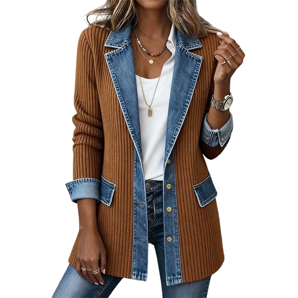 Grace | Denim Patchwork Knit Jacket