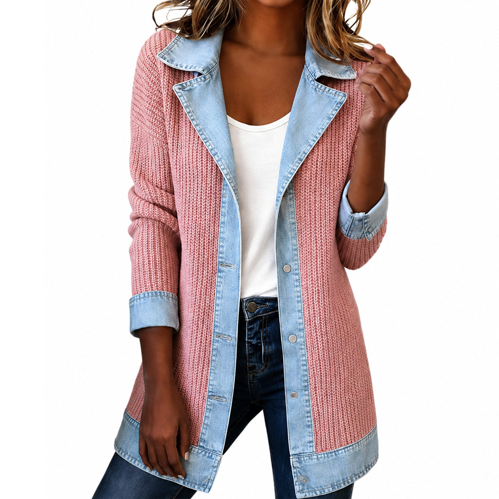 Grace | Denim Patchwork Knit Jacket