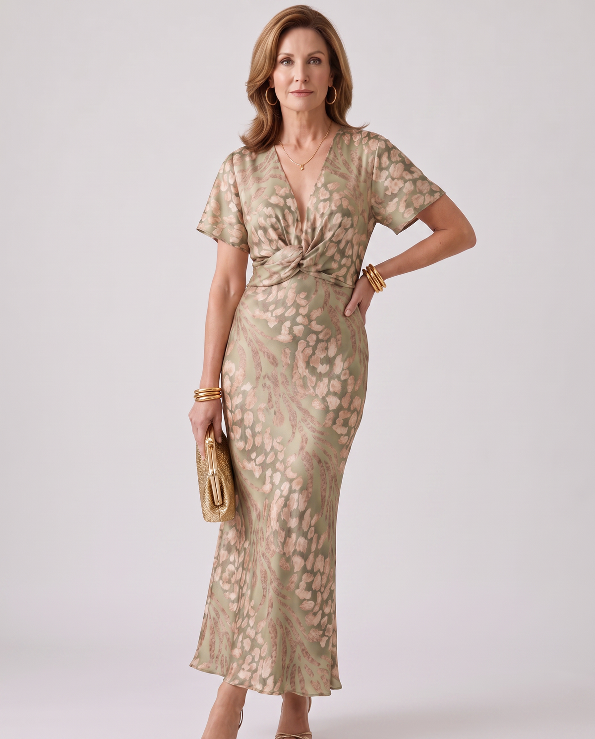 VIVIANA | ABSTRACT PRINT TWIST WAIST MIDI DRESS