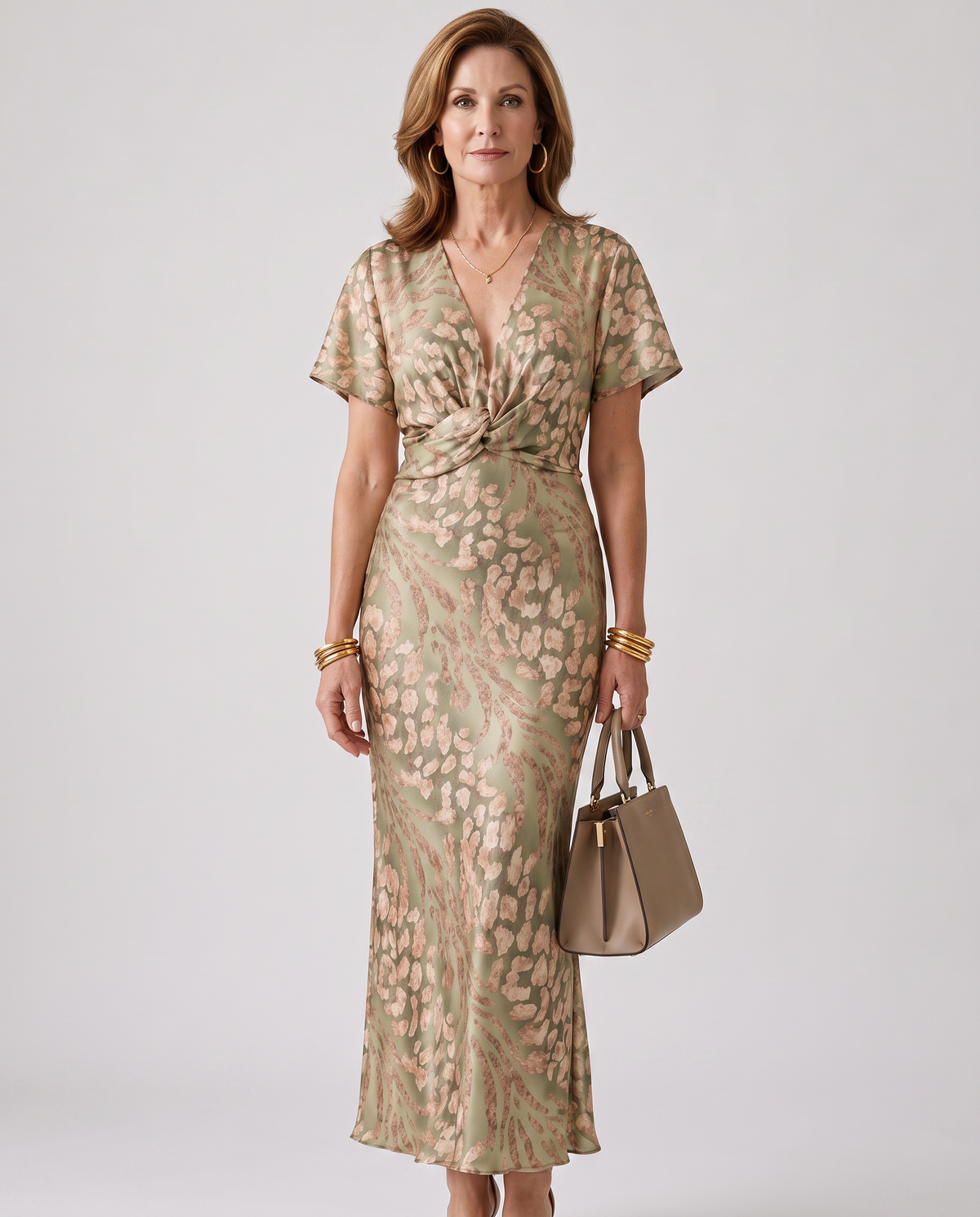 VIVIANA | ABSTRACT PRINT TWIST WAIST MIDI DRESS